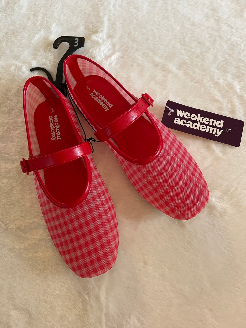 Weekend Academy Girls' Red Gingham Mary Jane Shoes  SZ 3
